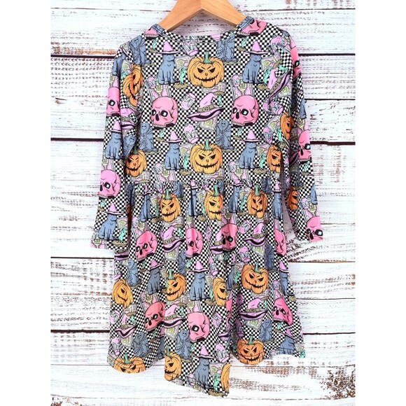 Halloween Ghost Pumpkin Disco Skater Long Sleeve Dress Boutique Girls 5t 5‎ 5Y - Picture 3 of 3